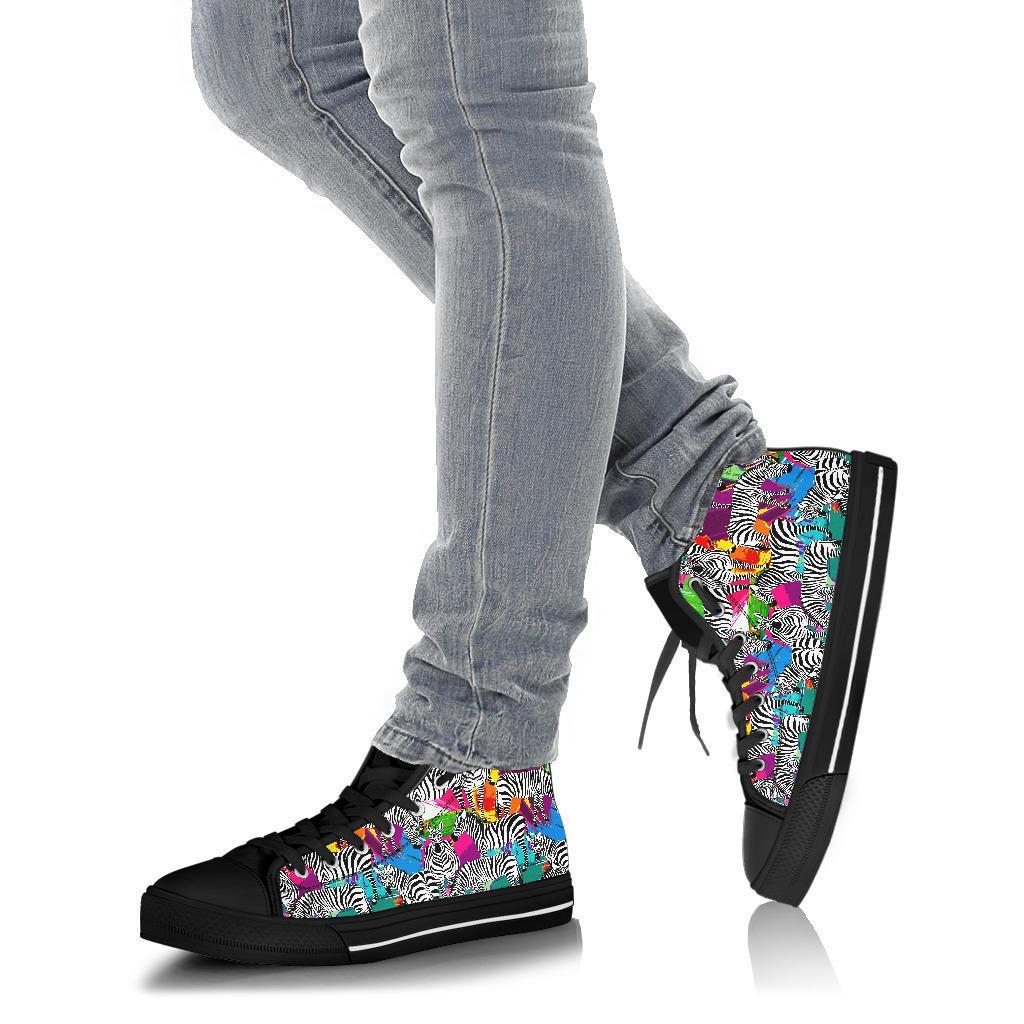 Zebra Pattern Print Men Women's High Top Shoes-grizzshop