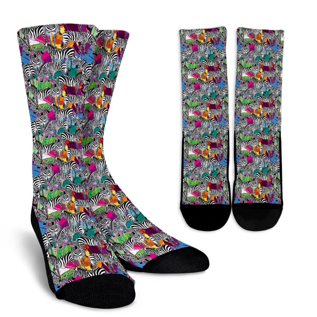 Zebra Pattern Print Unisex Crew Socks-grizzshop