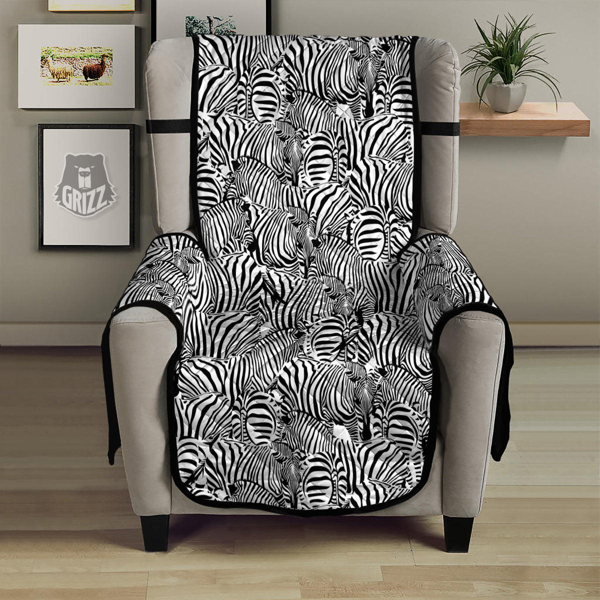 Zebra Striped Black And White Print Pattern Armchair Protector-grizzshop