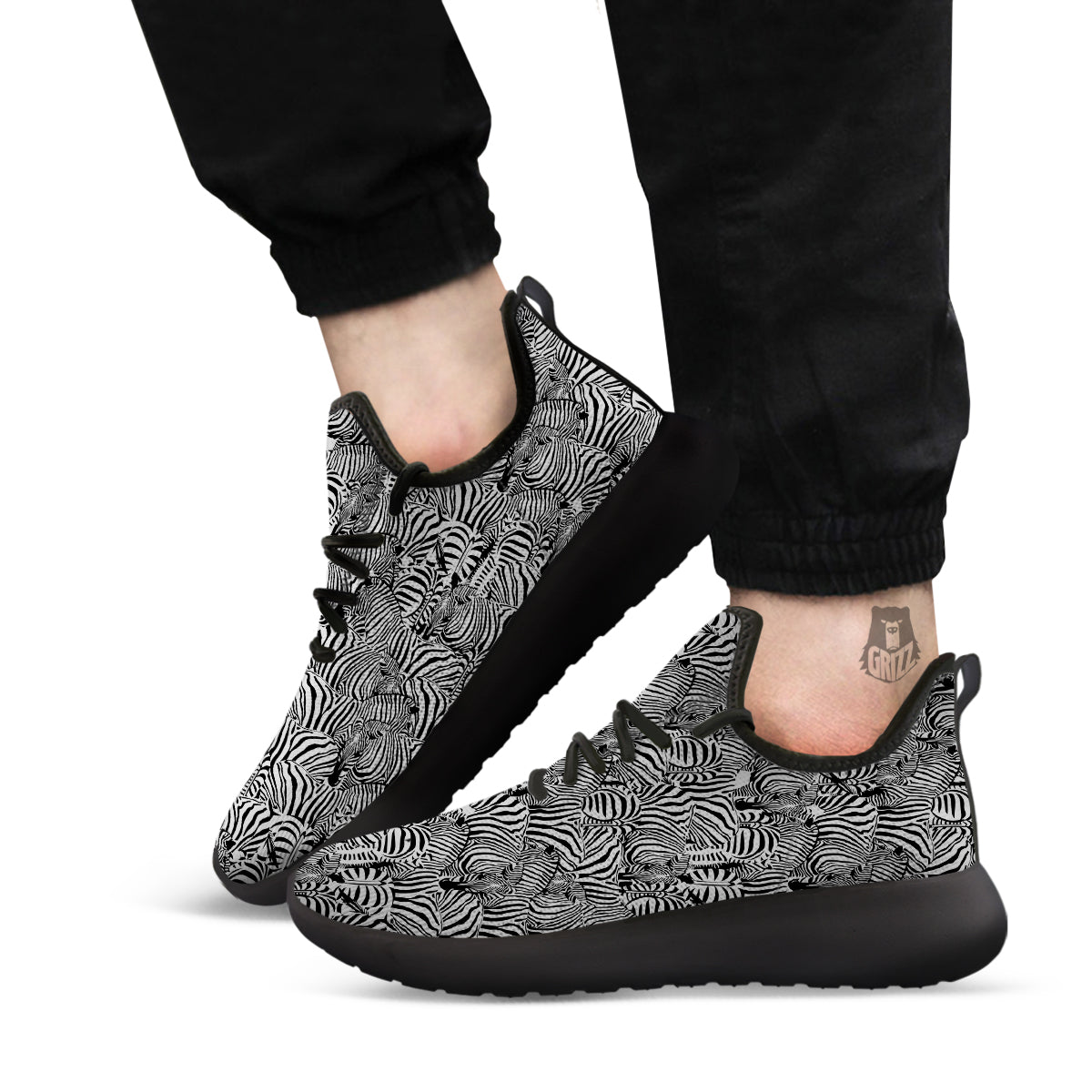 Zebra Striped Black And White Print Pattern Black Athletic Shoes-grizzshop