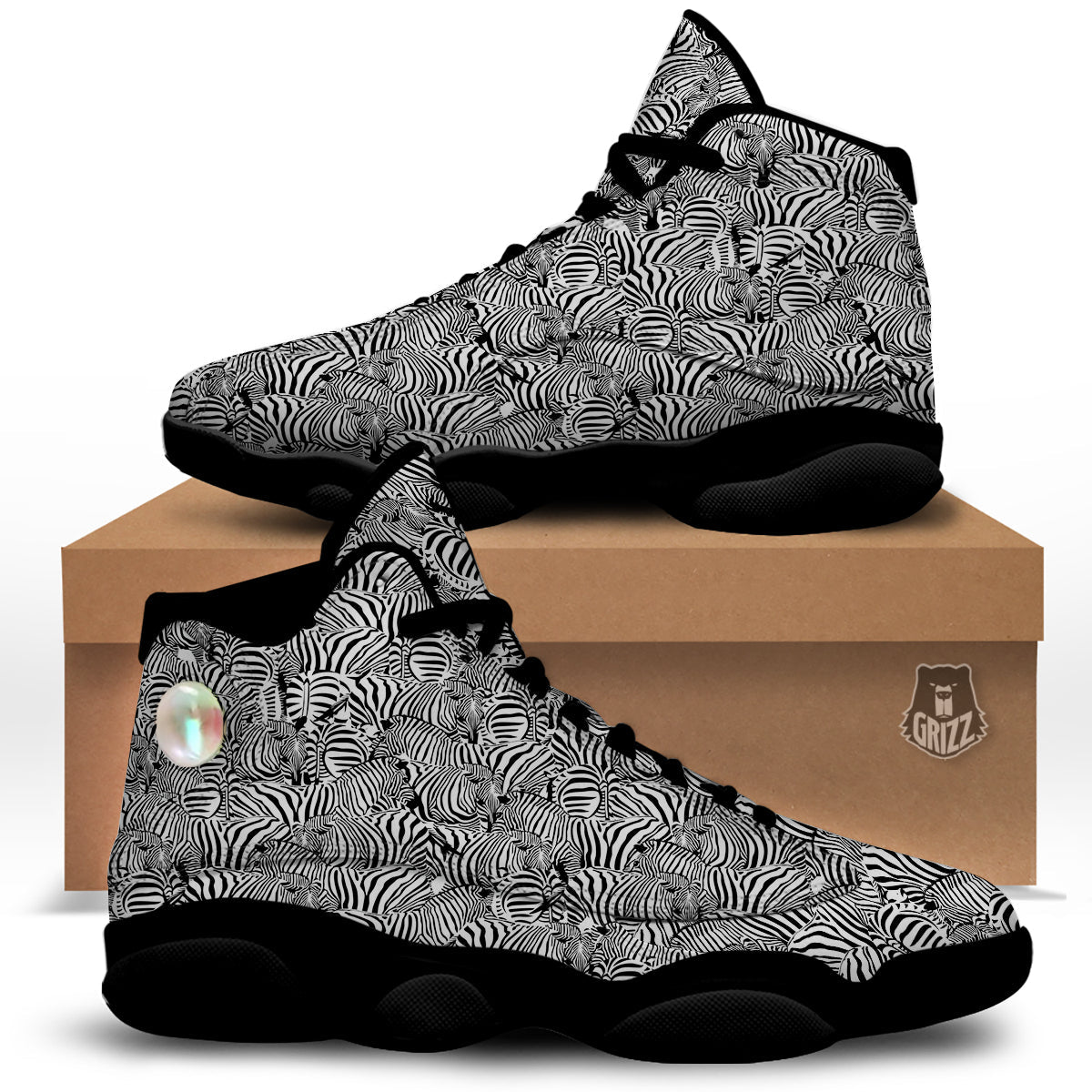 Zebra Striped Black And White Print Pattern Black Basketball Shoes-grizzshop