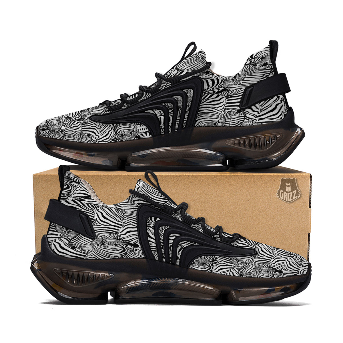 Zebra Striped Black And White Print Pattern Black Gym Shoes-grizzshop