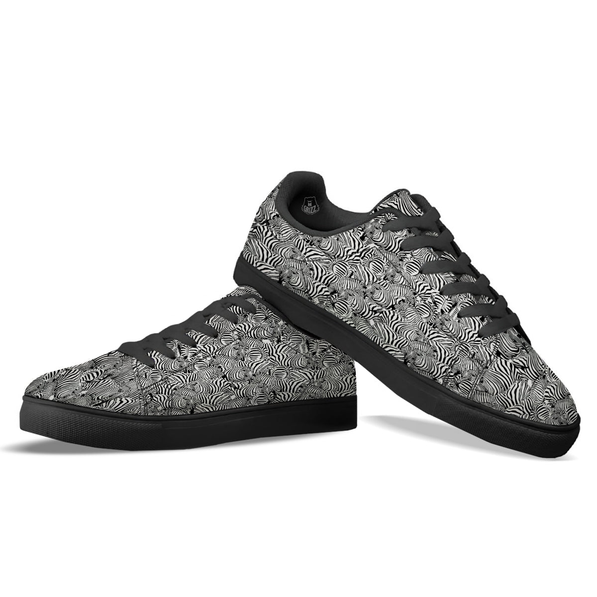 Zebra Striped Black And White Print Pattern Black Low Top Sneakers-grizzshop