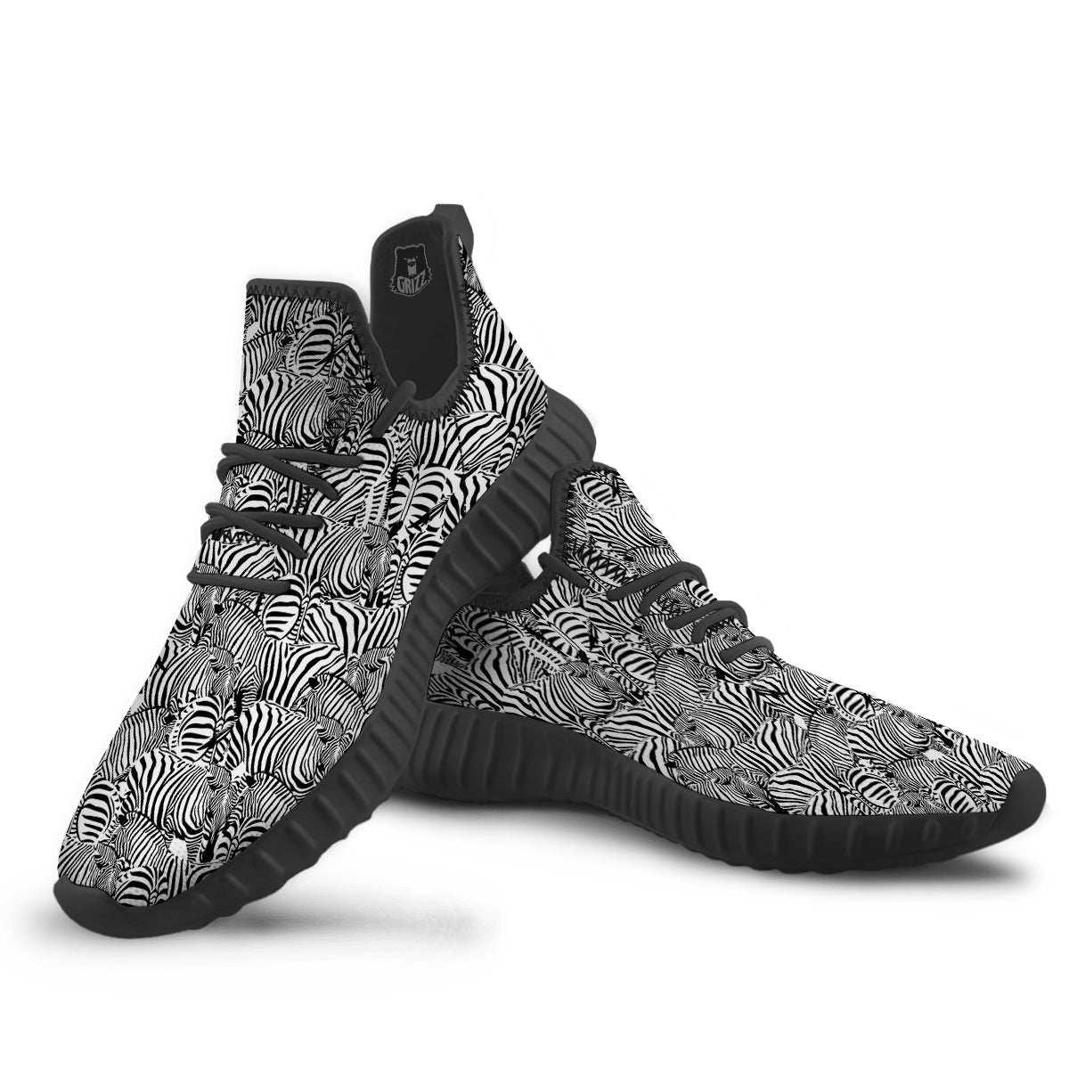 Zebra Striped Black And White Print Pattern Black Walking Shoes-grizzshop