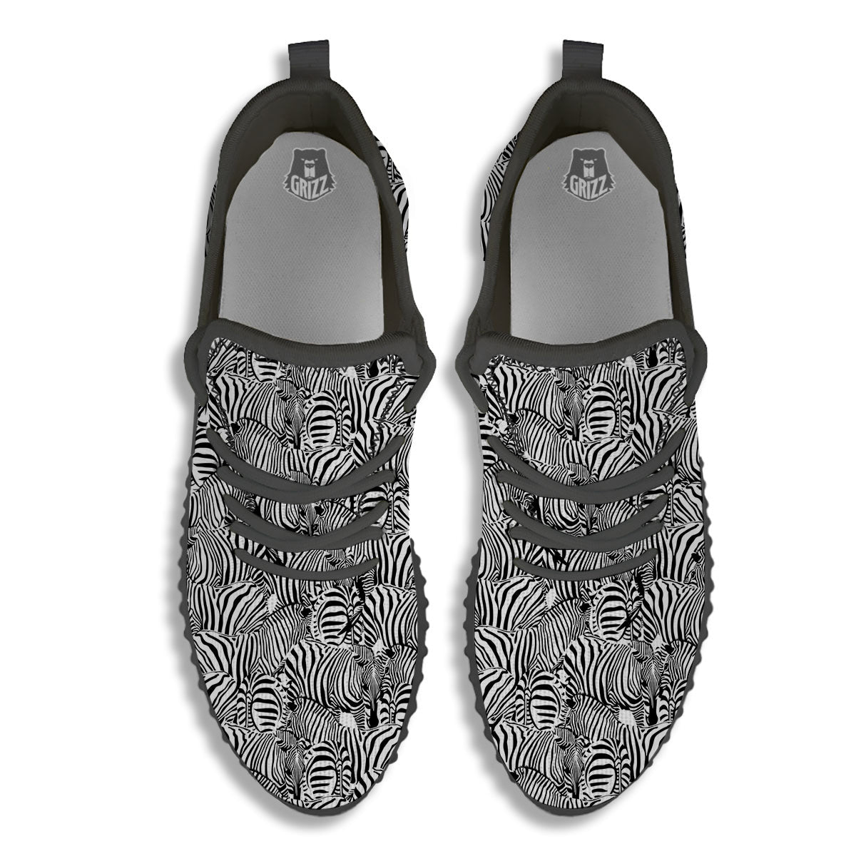 Zebra Striped Black And White Print Pattern Black Walking Shoes-grizzshop