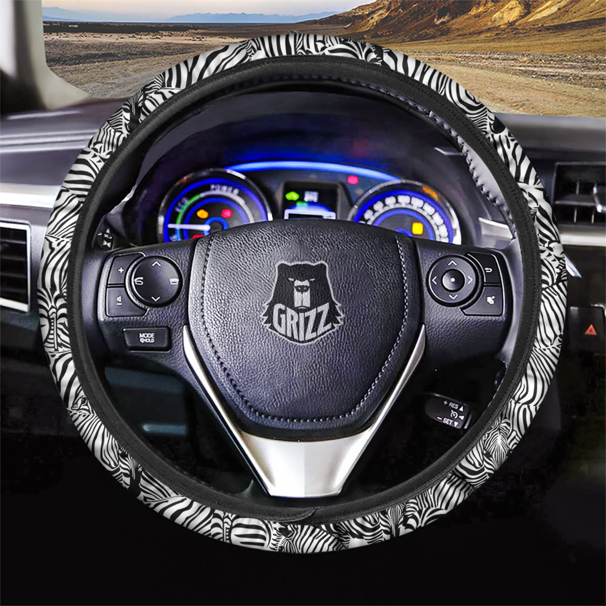 Zebra Striped Black And White Print Pattern Car Steering Wheel Cover-grizzshop