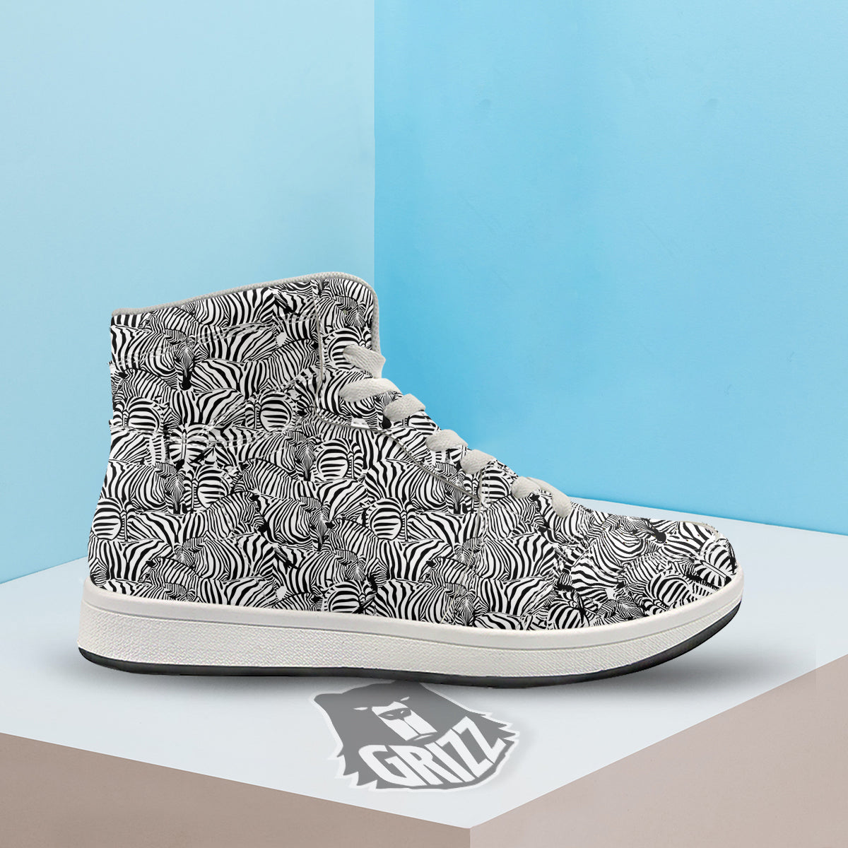 Zebra Striped Black And White Print Pattern High Top Sneakers-grizzshop