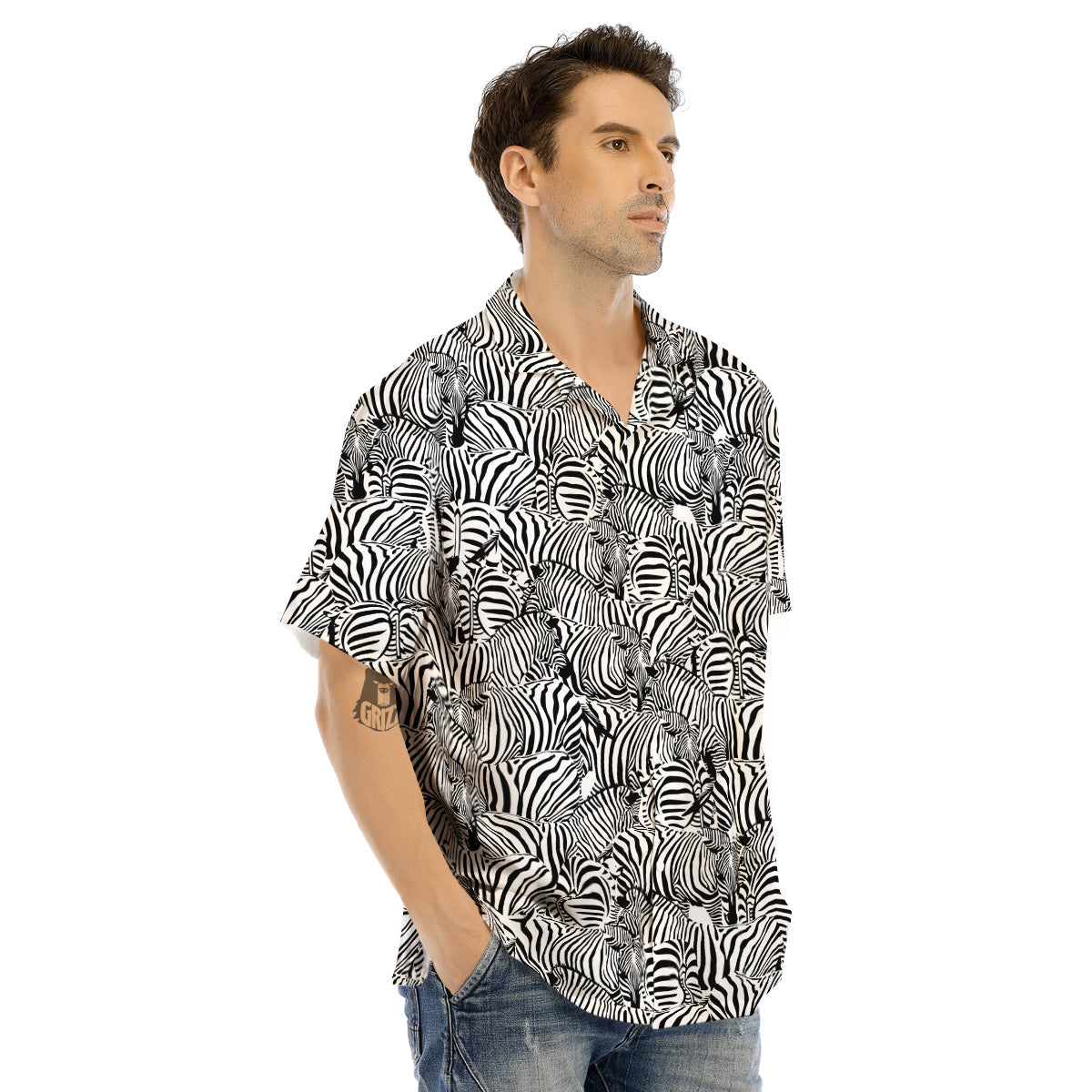 Zebra Striped Black And White Print Pattern Men's Hawaiian Shirt-grizzshop