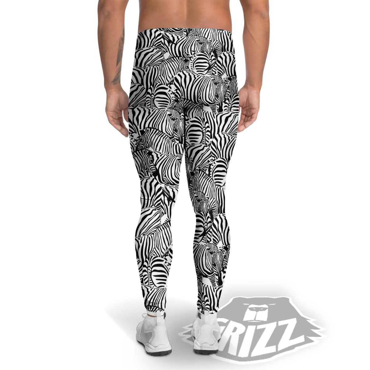 Zebra Striped Black And White Print Pattern Men's Leggings-grizzshop