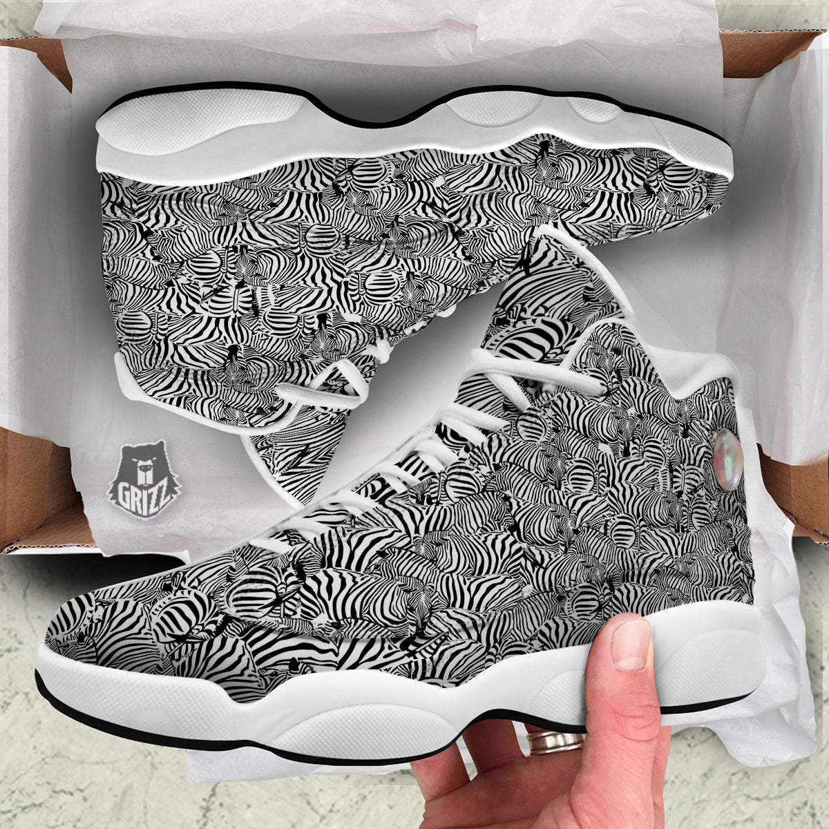 Zebra Striped Black And White Print Pattern White Basketball Shoes-grizzshop