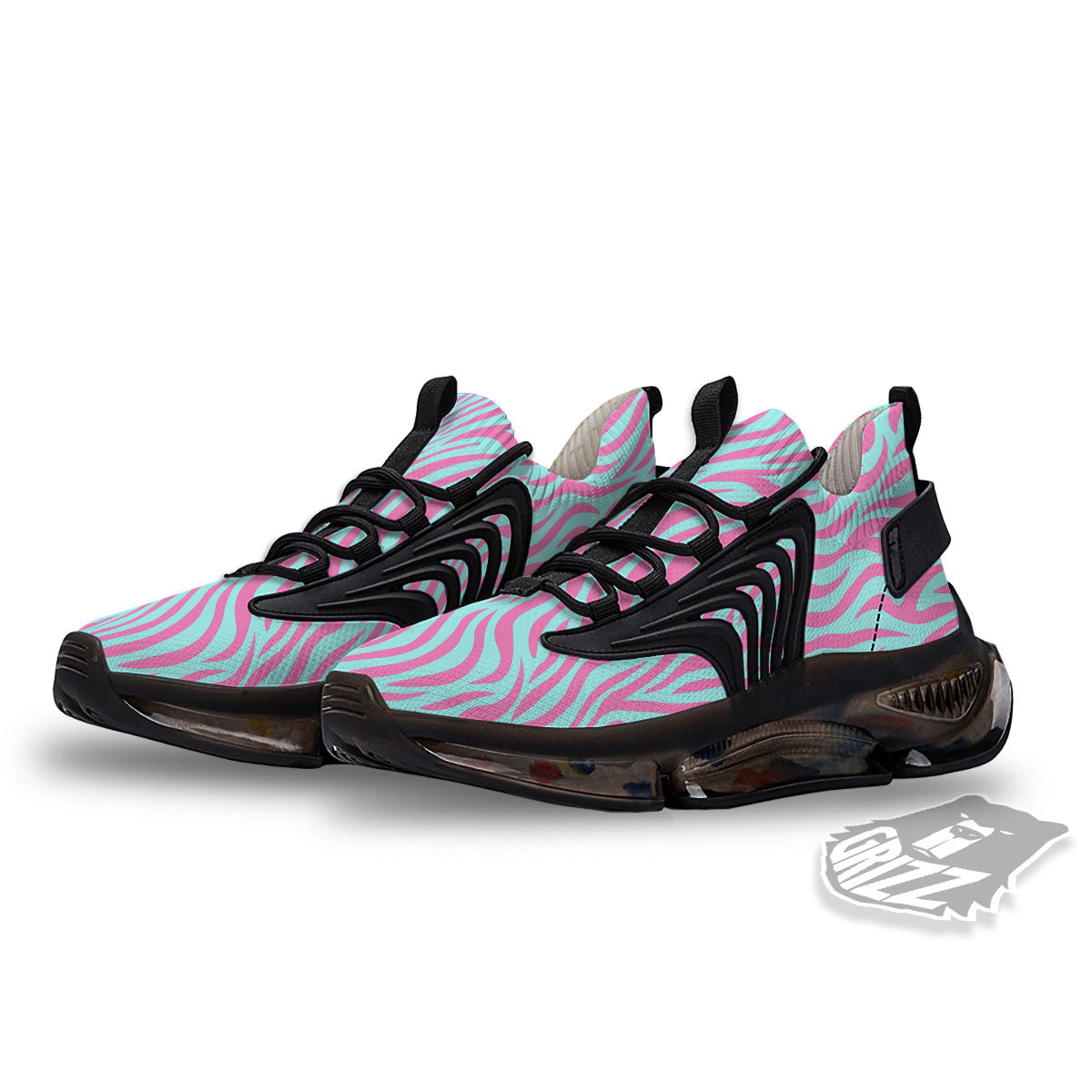 Zebra Stripes Blue And Pink Print Black Gym Shoes-grizzshop