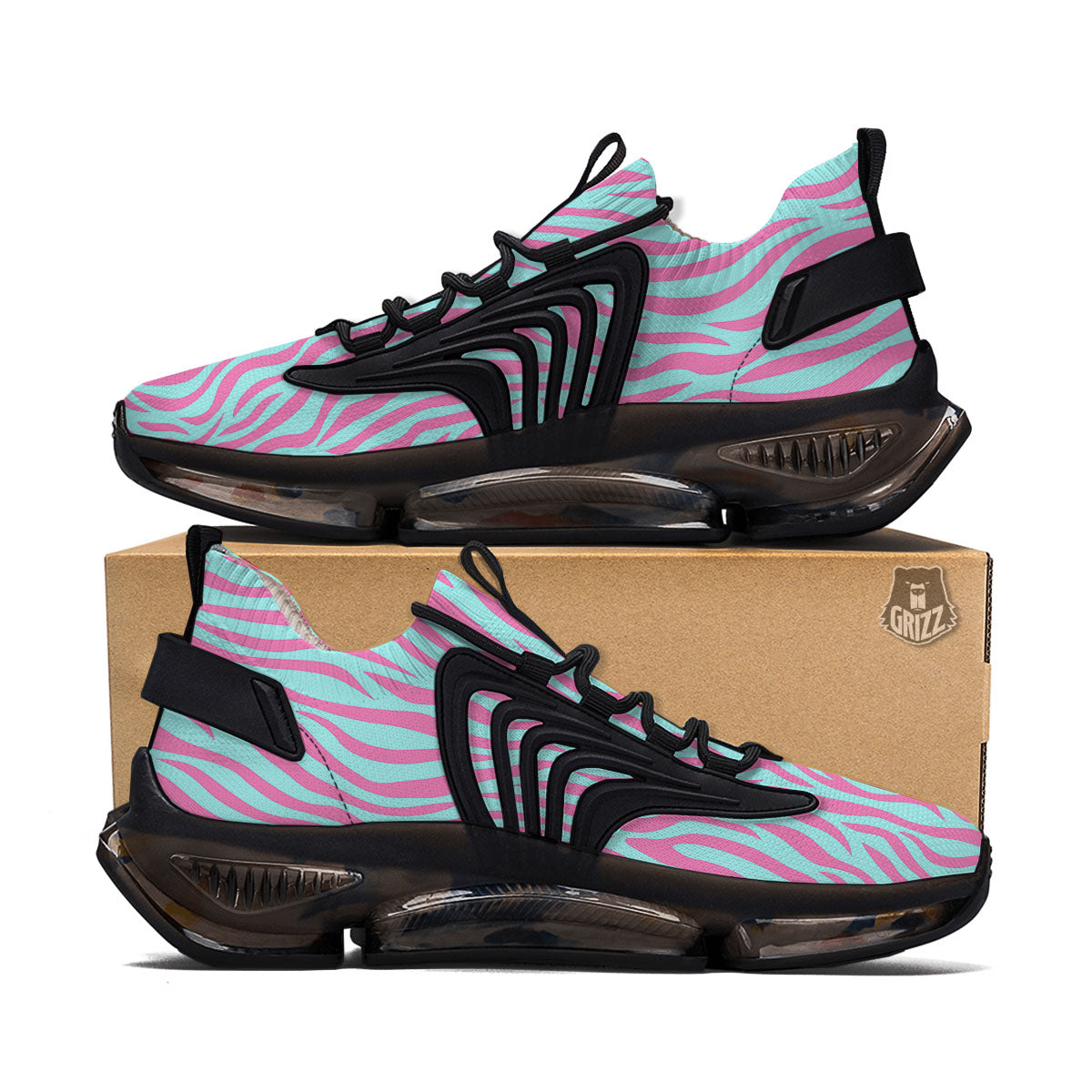 Zebra Stripes Blue And Pink Print Black Gym Shoes-grizzshop