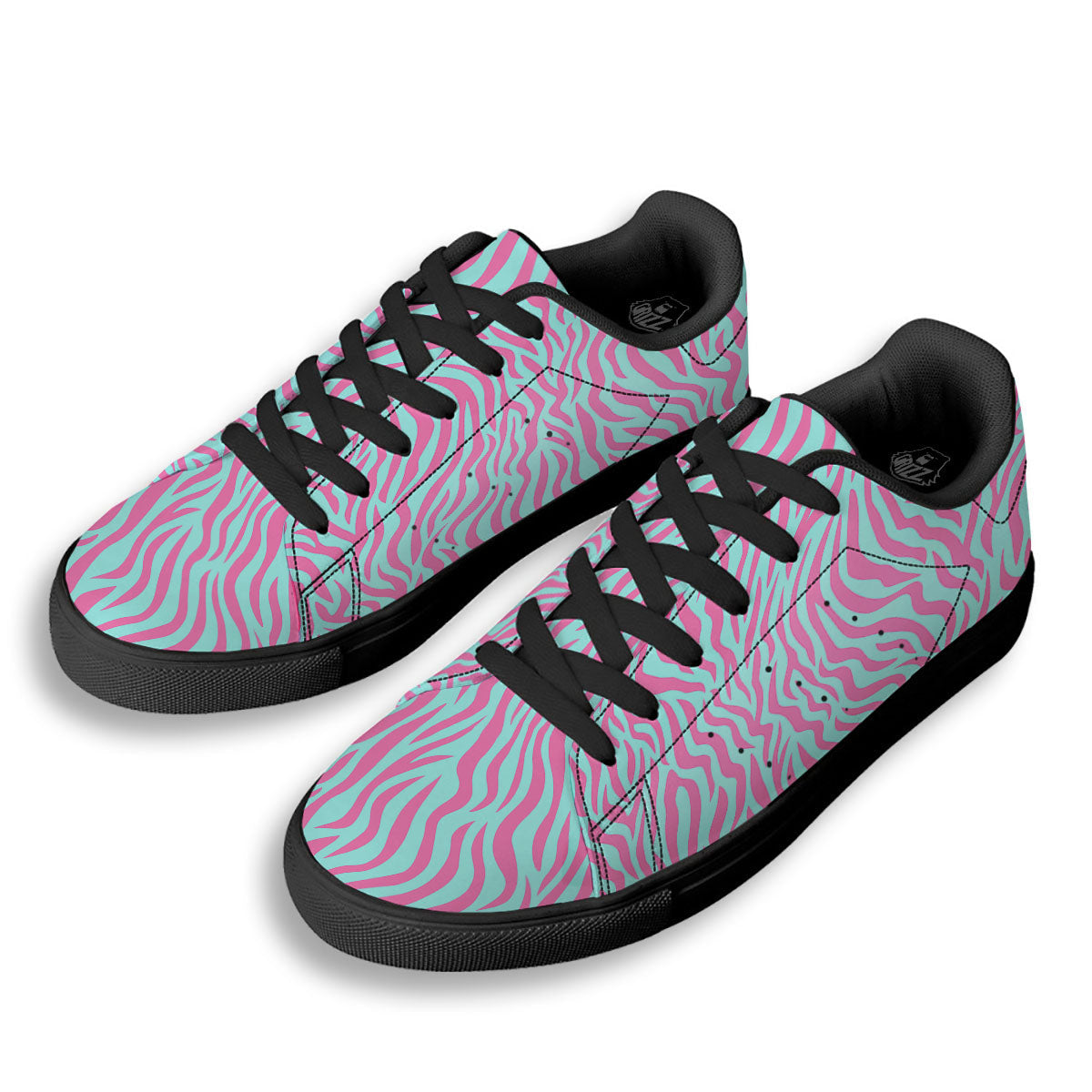 Zebra Stripes Blue And Pink Print Black Low Top Sneakers-grizzshop