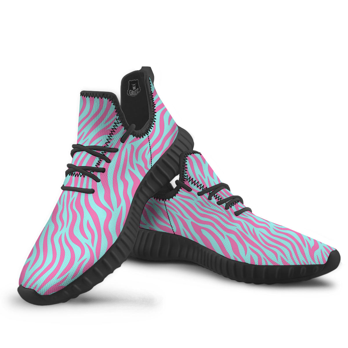 Zebra Stripes Blue And Pink Print Black Walking Shoes-grizzshop