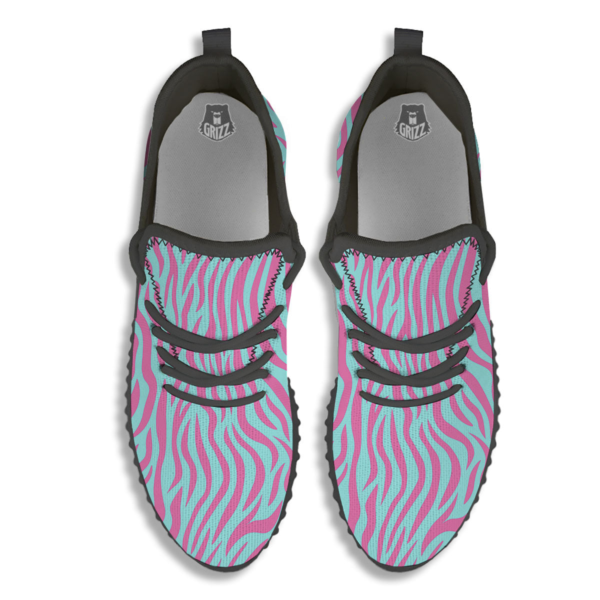 Zebra Stripes Blue And Pink Print Black Walking Shoes-grizzshop