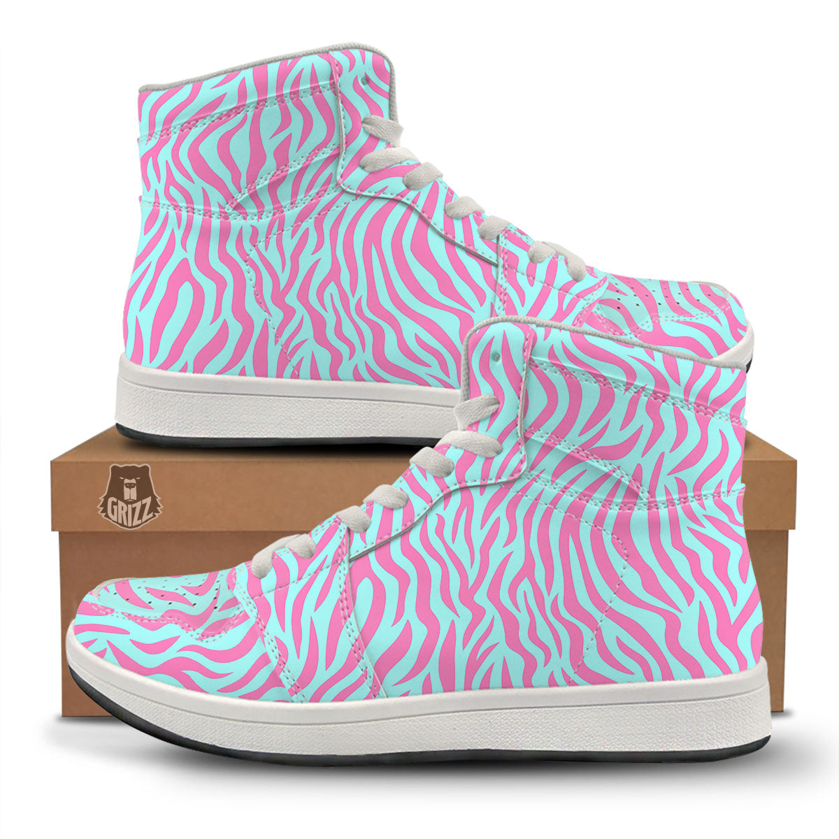 Zebra Stripes Blue And Pink Print High Top Sneakers-grizzshop