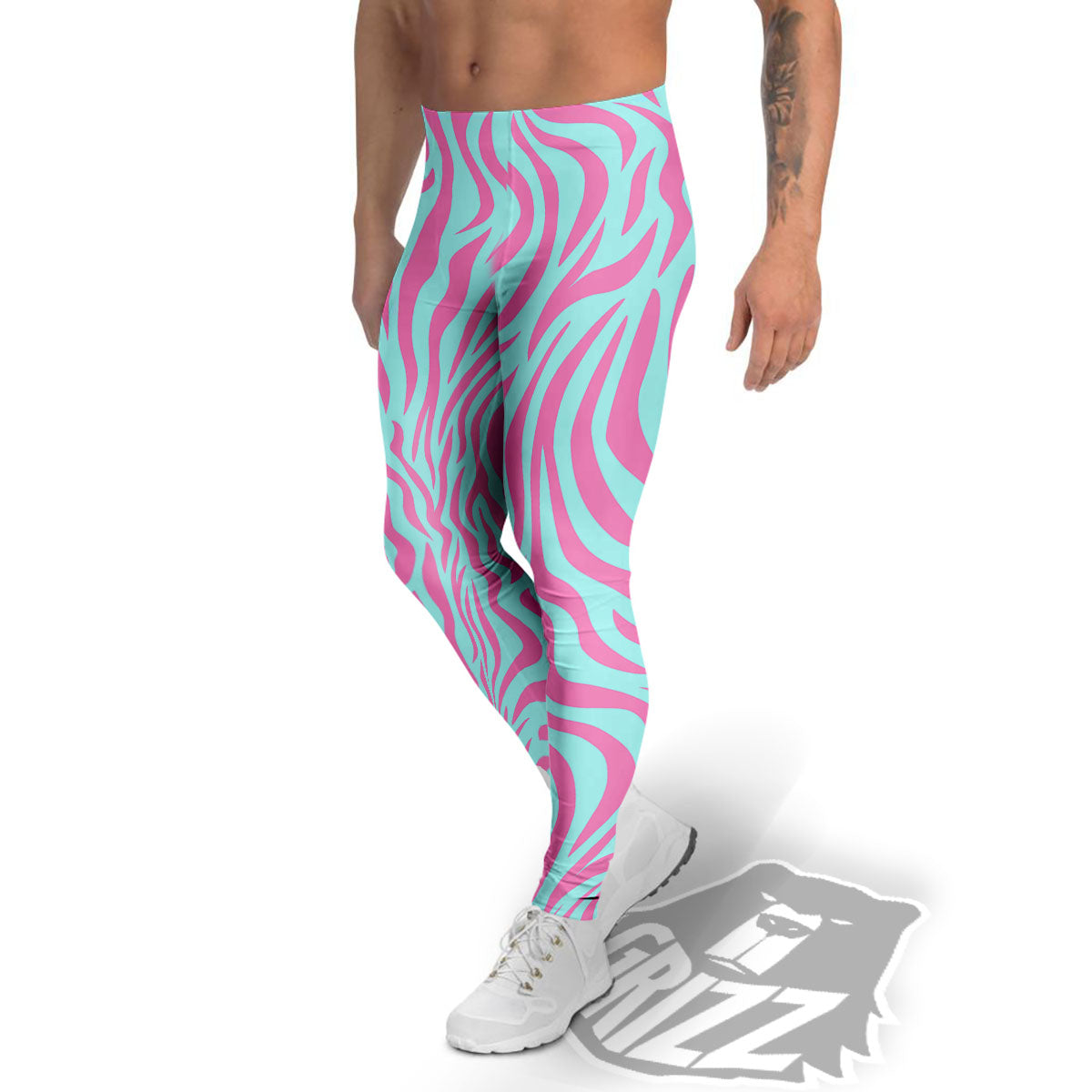 Zebra Stripes Blue And Pink Print Men's Leggings-grizzshop