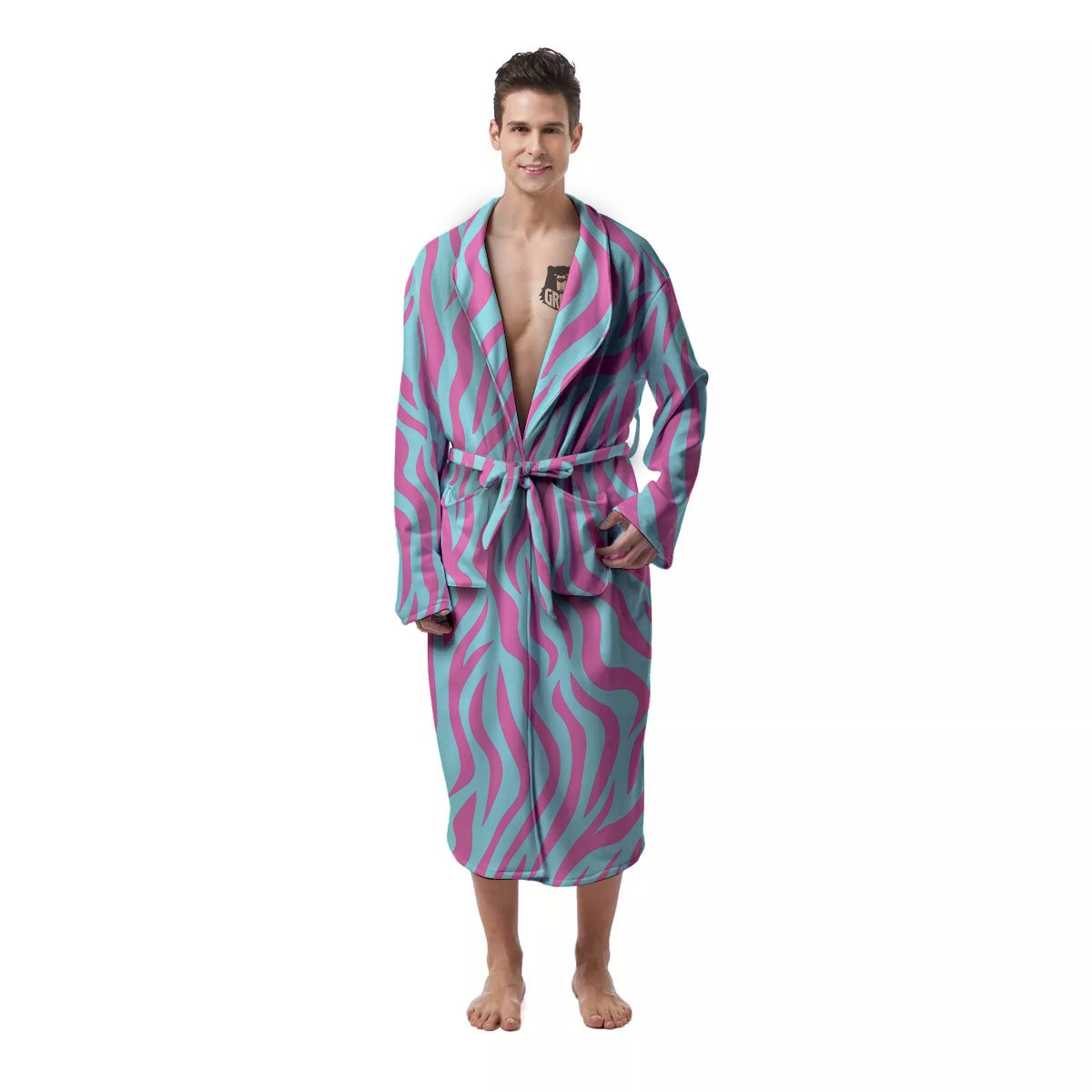 Zebra Stripes Blue And Pink Print Men's Robe-grizzshop