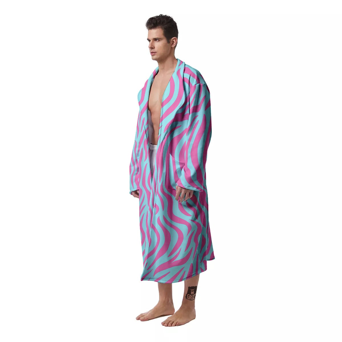 Zebra Stripes Blue And Pink Print Men's Robe-grizzshop