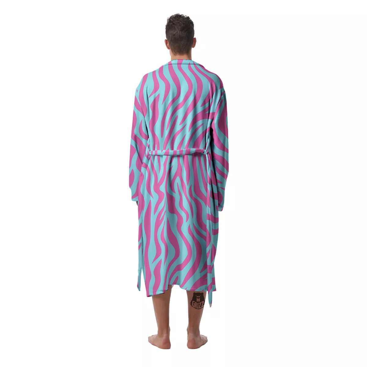 Zebra Stripes Blue And Pink Print Men's Robe-grizzshop