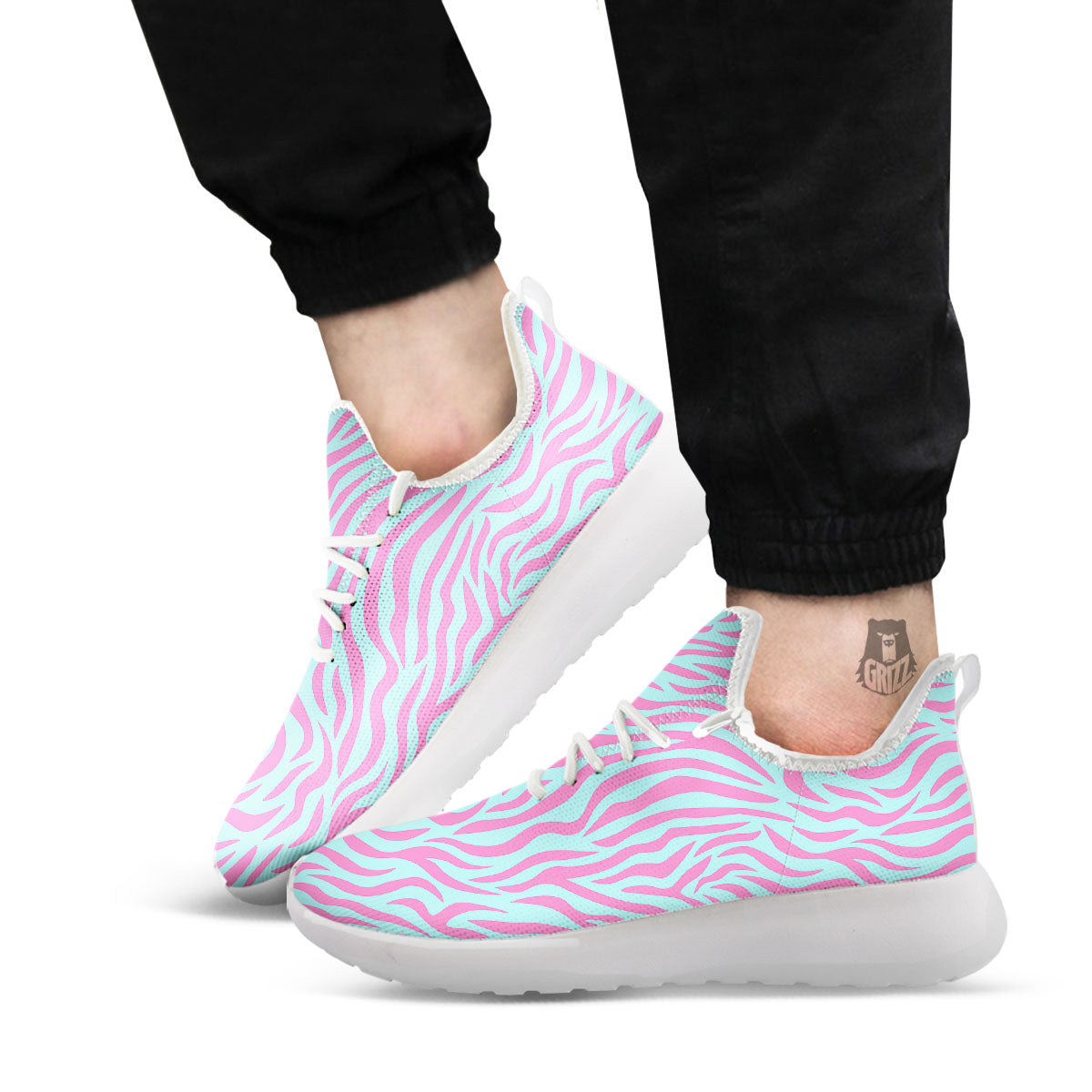 Zebra Stripes Blue And Pink Print White Athletic Shoes-grizzshop
