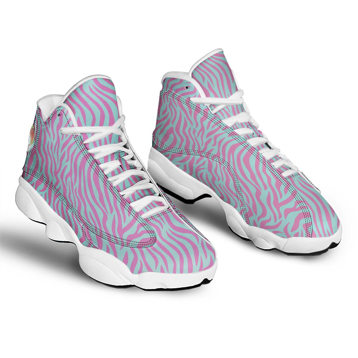Zebra Stripes Blue And Pink Print White Basketball Shoes-grizzshop