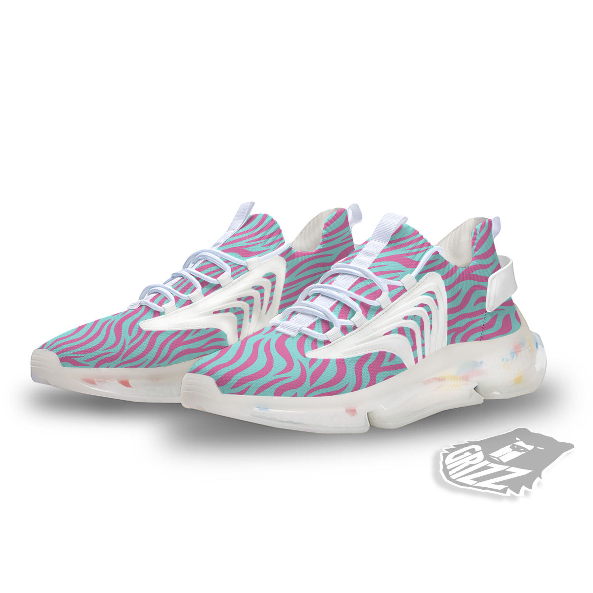 Zebra Stripes Blue And Pink Print White Gym Shoes-grizzshop
