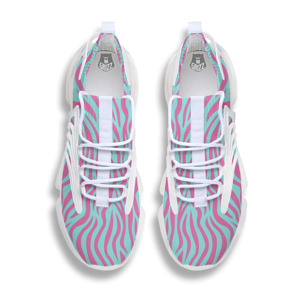 Zebra Stripes Blue And Pink Print White Gym Shoes-grizzshop