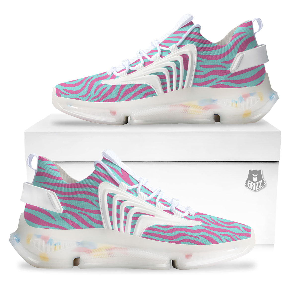 Zebra Stripes Blue And Pink Print White Gym Shoes-grizzshop