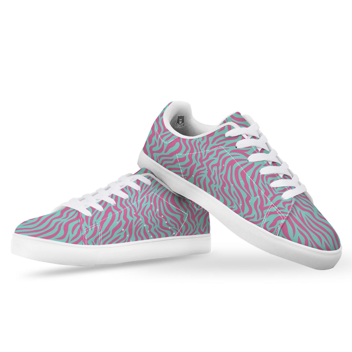 Zebra Stripes Blue And Pink Print White Low Top Sneakers-grizzshop