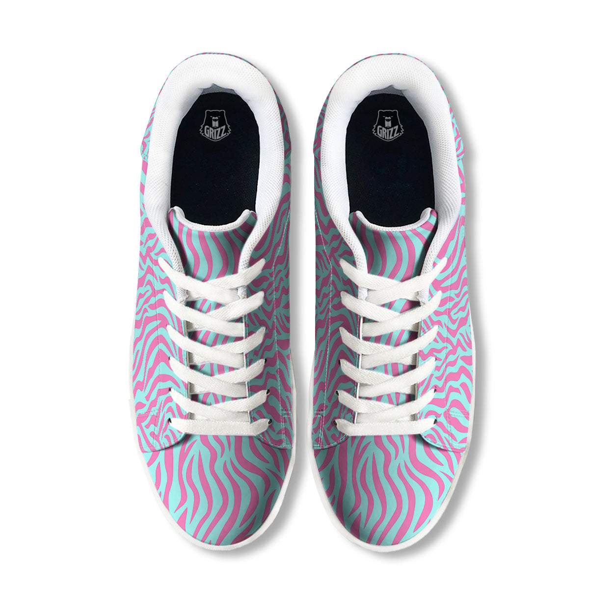 Zebra Stripes Blue And Pink Print White Low Top Sneakers-grizzshop