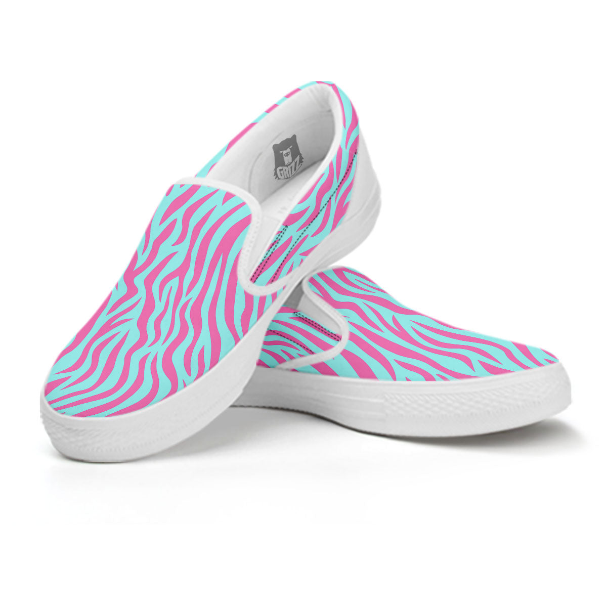 Zebra Stripes Blue And Pink Print White Slip On Shoes-grizzshop