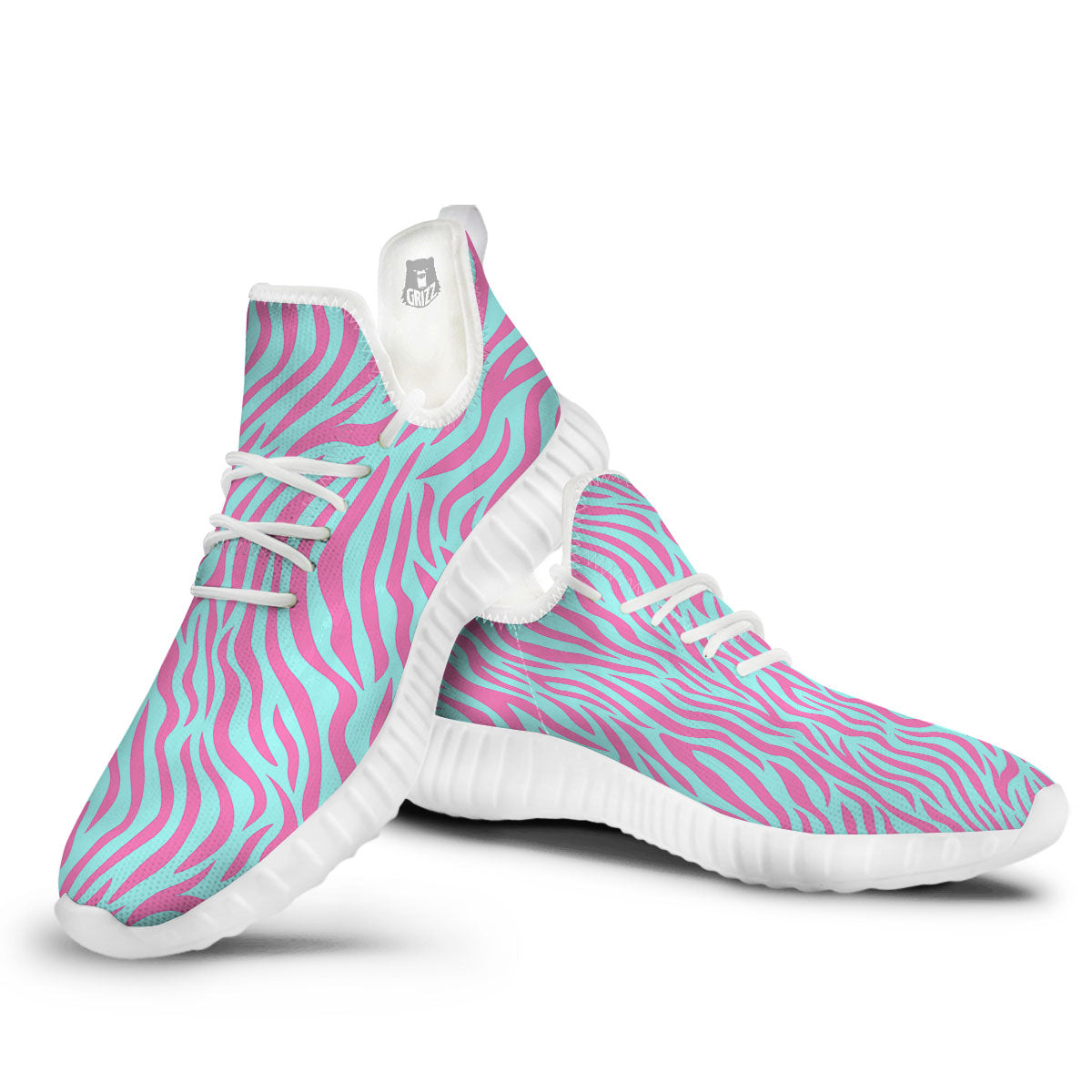 Zebra Stripes Blue And Pink Print White Walking Shoes-grizzshop