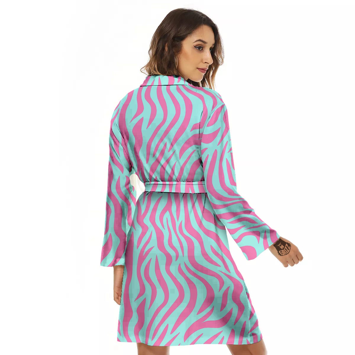 Zebra Stripes Blue And Pink Print Women's Robe-grizzshop