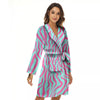 Zebra Stripes Blue And Pink Print Women's Robe-grizzshop