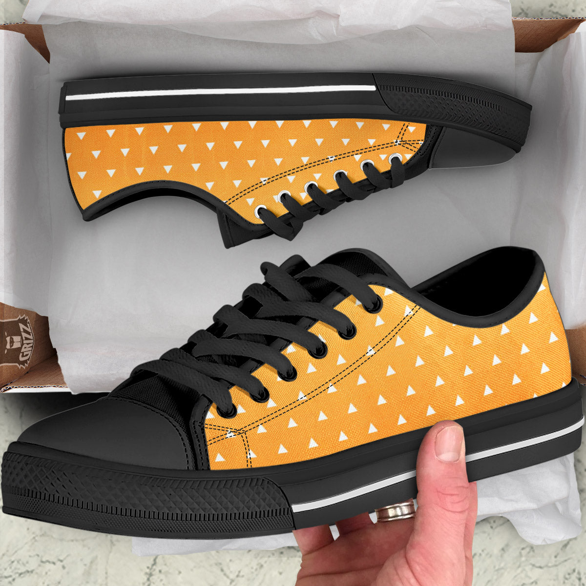 Zenitsu Print Pattern Black Low Top Shoes-grizzshop