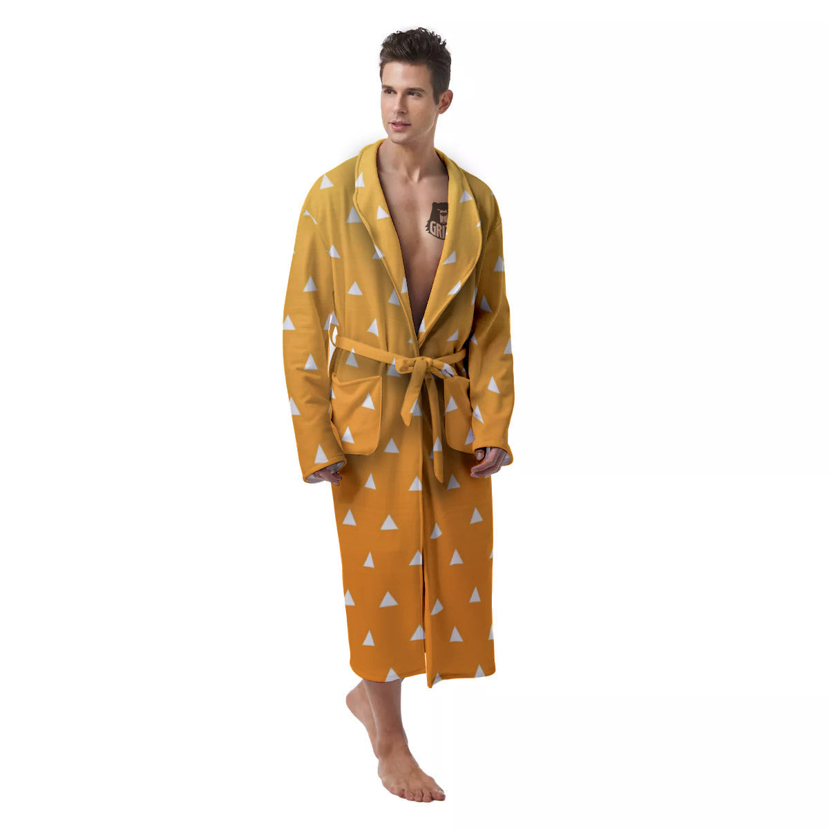 Zenitsu Print Pattern Men's Robe-grizzshop