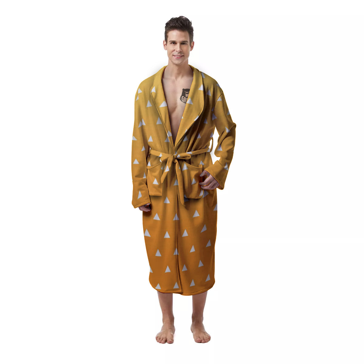 Zenitsu Print Pattern Men's Robe-grizzshop