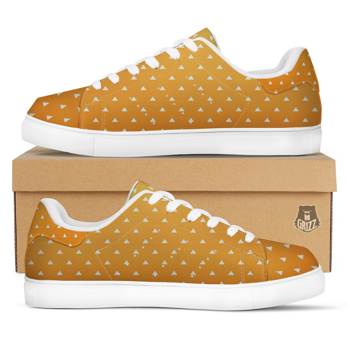 Zenitsu Print Pattern White Low Top Sneakers-grizzshop