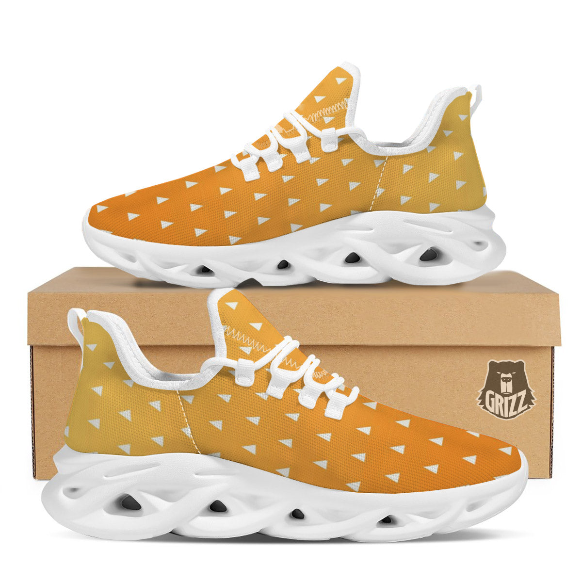 Zenitsu Print Pattern White Running Shoes-grizzshop