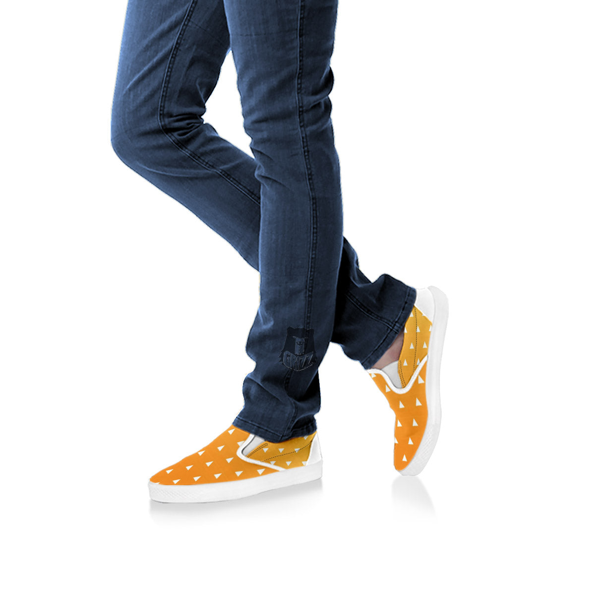 Zenitsu Print Pattern White Slip On Shoes-grizzshop