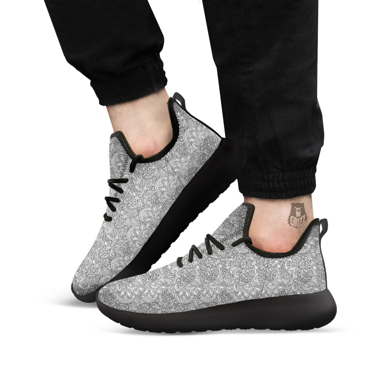 Zentangle Ethnic Print Pattern Black Athletic Shoes-grizzshop