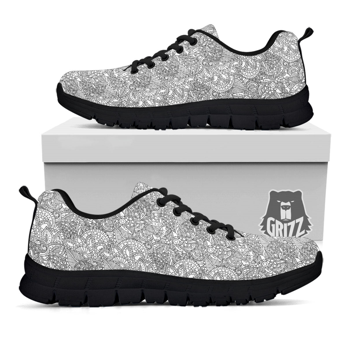 Zentangle Ethnic Print Pattern Black Sneaker-grizzshop