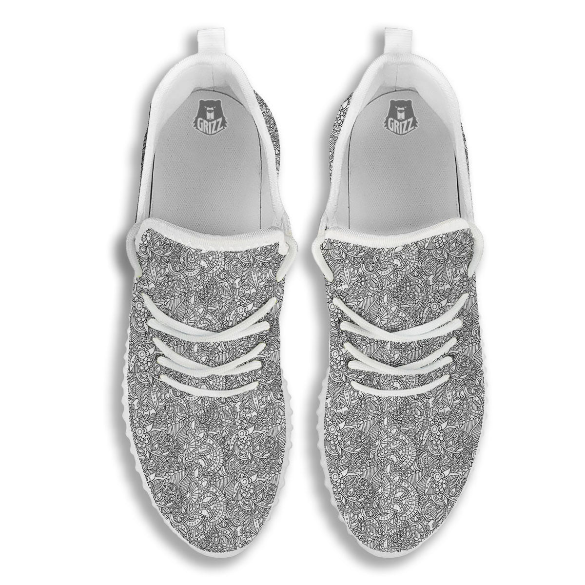 Zentangle Ethnic Print Pattern White Walking Shoes-grizzshop