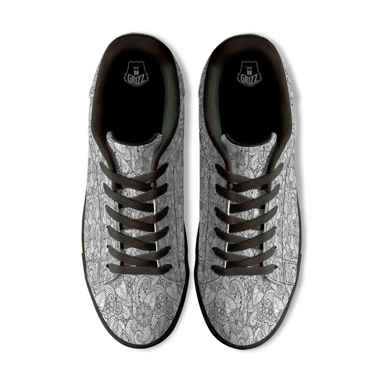 Zentangle Monochrome Print Pattern Black Low Top Sneakers-grizzshop
