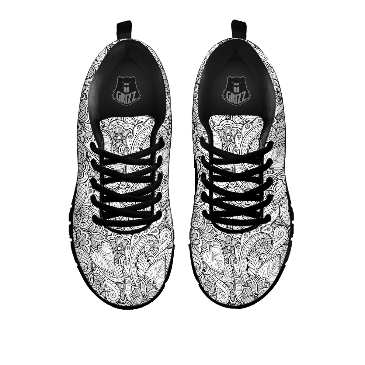 Zentangle Monochrome Print Pattern Black Sneaker-grizzshop