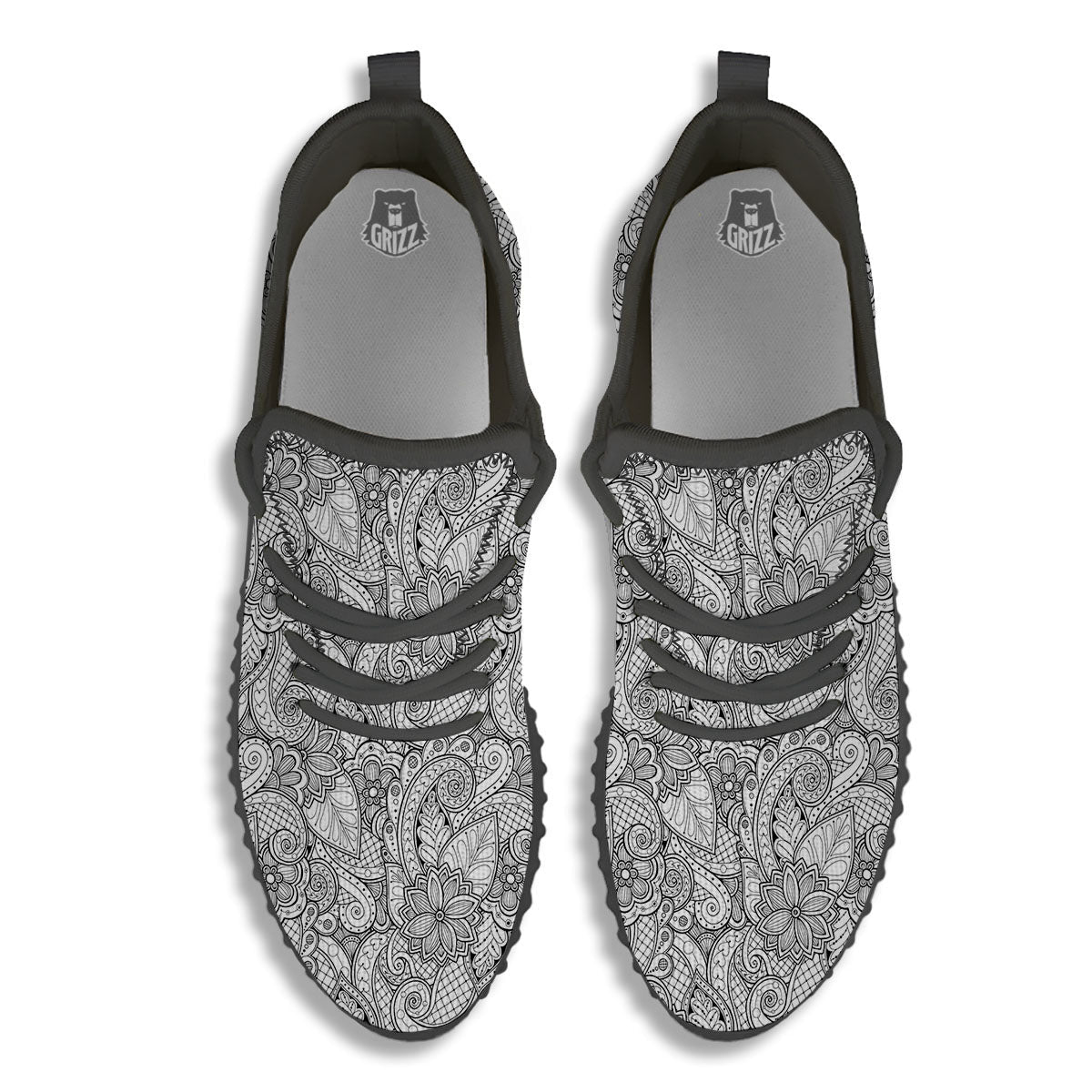 Zentangle Monochrome Print Pattern Black Walking Shoes-grizzshop