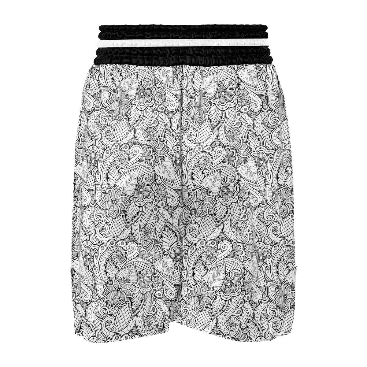 Zentangle Monochrome Print Pattern Boxing Shorts-grizzshop