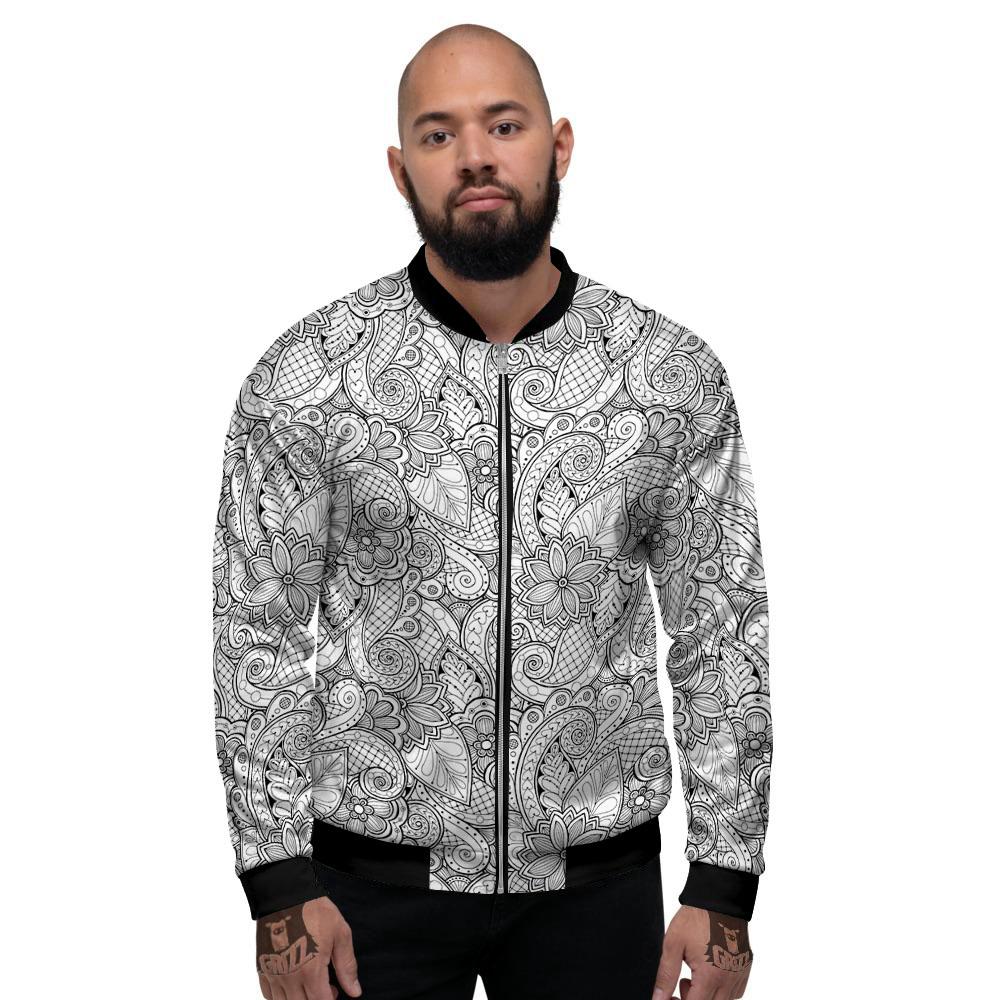 Zentangle Monochrome Print Pattern Men's Bomber Jacket-grizzshop