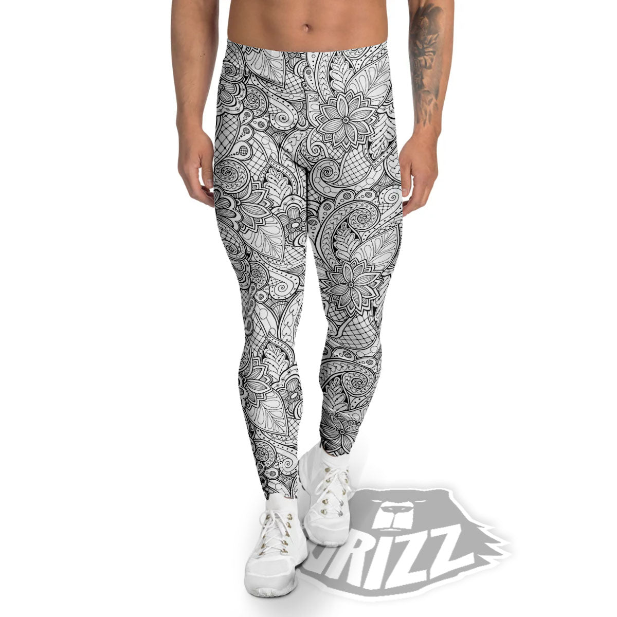 Zentangle Monochrome Print Pattern Men's Leggings-grizzshop